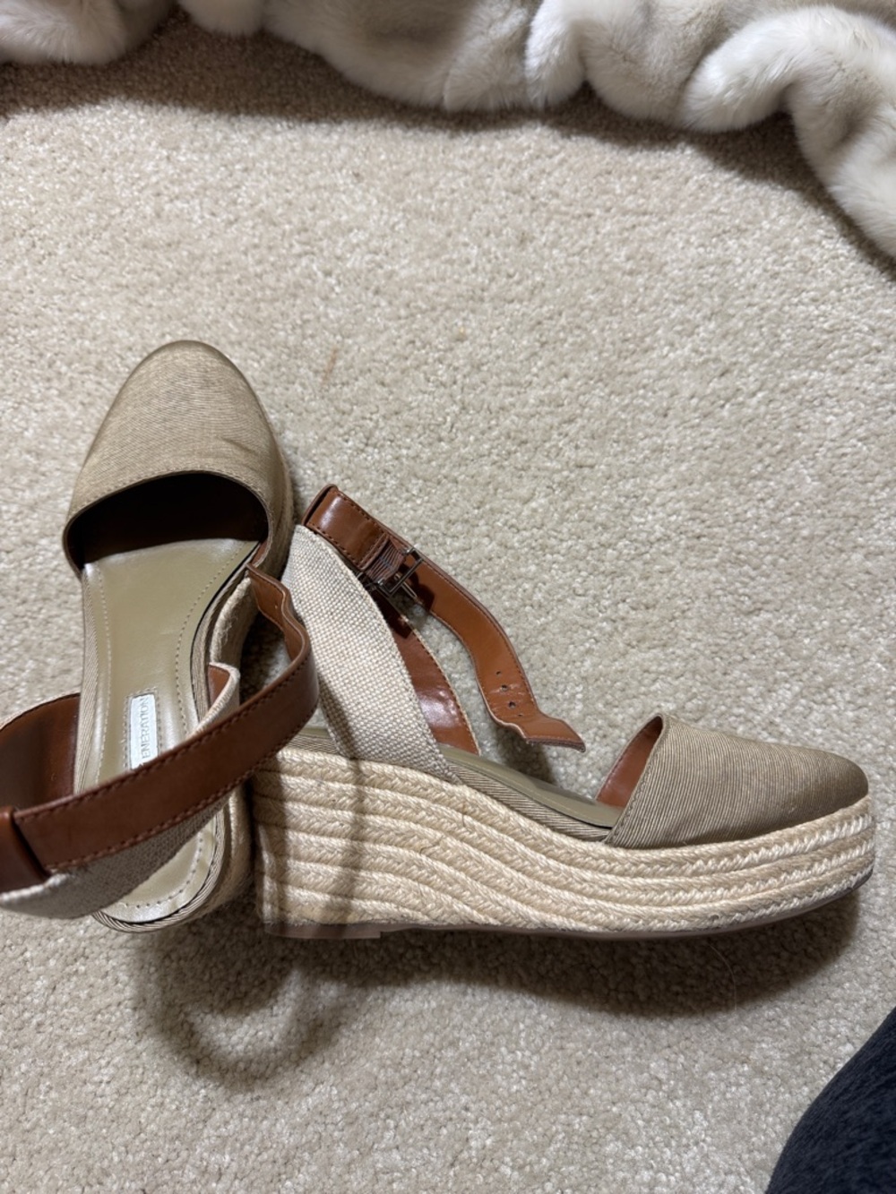 BCBGeneration Beige Espadrille Wedge Sandals with Brown Ankle Strap - Picture 3 of 6